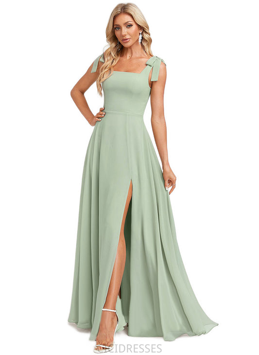 Amy A-line Square Floor-Length Chiffon Bridesmaid Dress With Bow CIC8P0022588