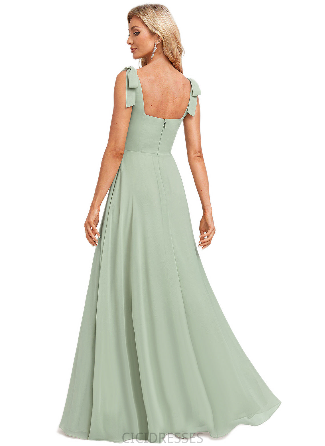 Amy A-line Square Floor-Length Chiffon Bridesmaid Dress With Bow CIC8P0022588