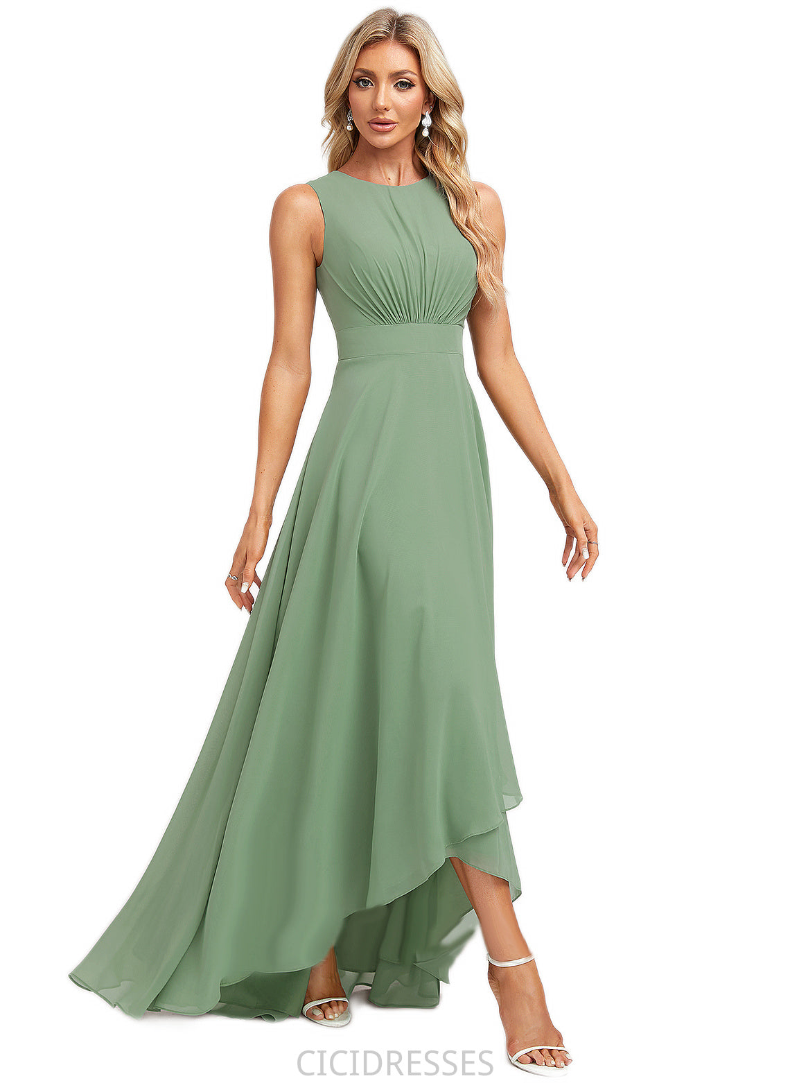 Julie A-line Scoop Asymmetrical Chiffon Bridesmaid Dress CIC8P0022589
