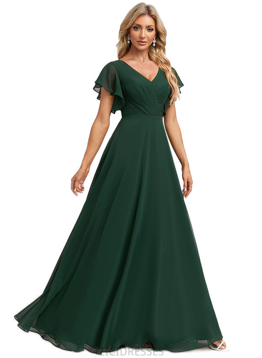 Reese A-line V-Neck Floor-Length Chiffon Bridesmaid Dress With Ruffle CIC8P0022591