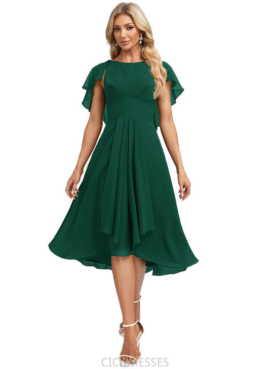 Nell A-line Scoop Asymmetrical Chiffon Bridesmaid Dress With Ruffle CIC8P0022594