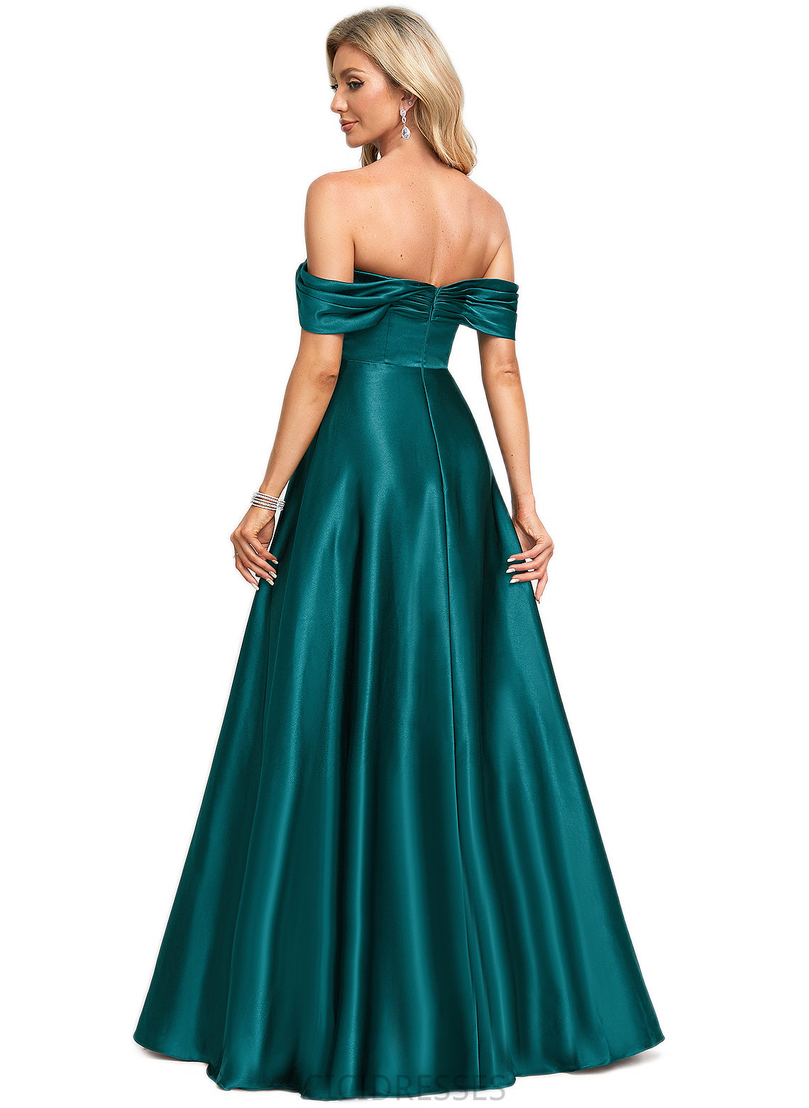 Rihanna A-line Off the Shoulder Floor-Length Stretch Satin Bridesmaid Dress CIC8P0022595
