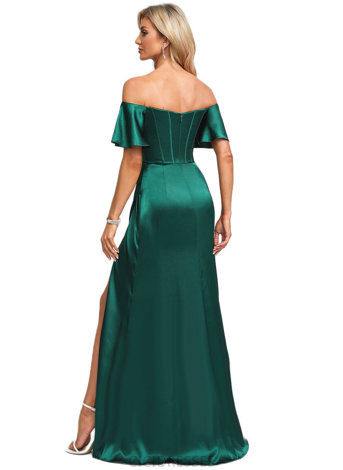 Nora A-line Off the Shoulder Floor-Length Stretch Satin Bridesmaid Dress CIC8P0022596