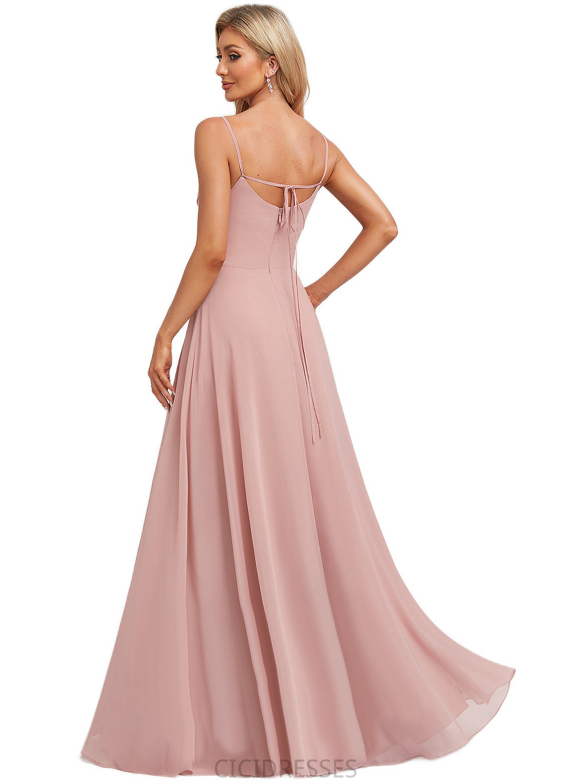 Lina A-line Cold Shoulder Square Floor-Length Chiffon Bridesmaid Dress With Ruffle CIC8P0022598