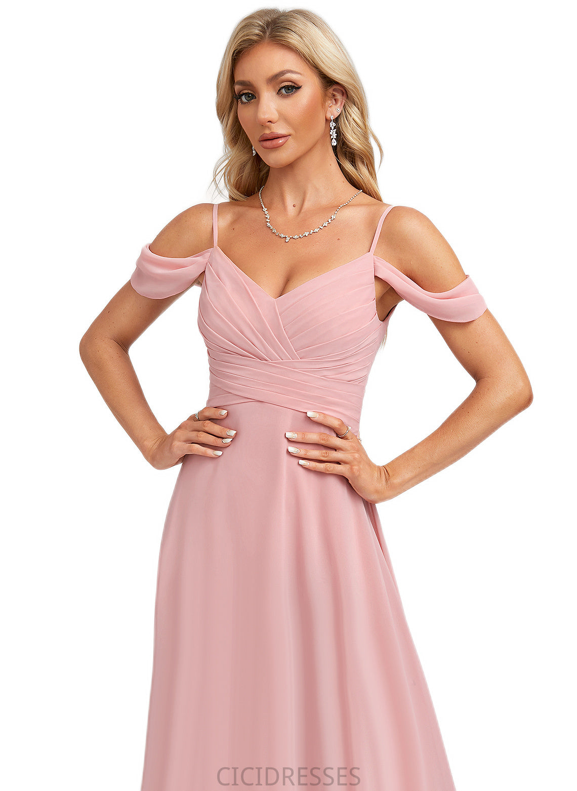 Kelsie A-line Cold Shoulder Floor-Length Chiffon Bridesmaid Dress CIC8P0022602