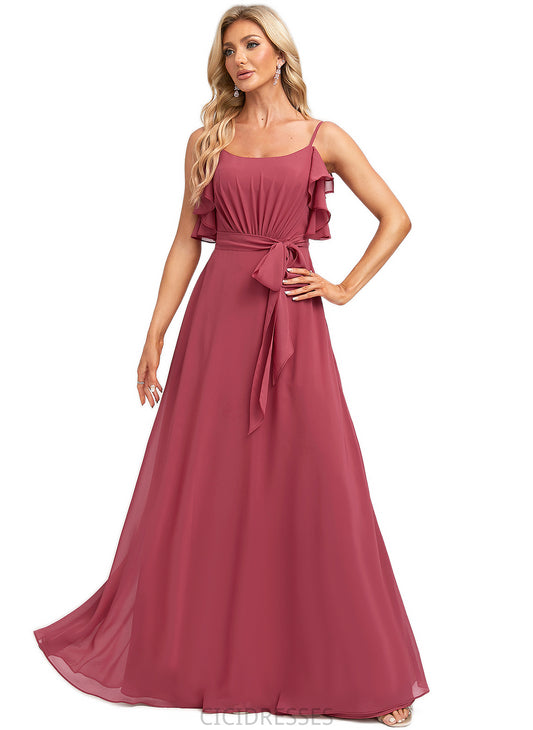 Erica A-line V-Neck Floor-Length Chiffon Bridesmaid Dress With Ruffle CIC8P0022604