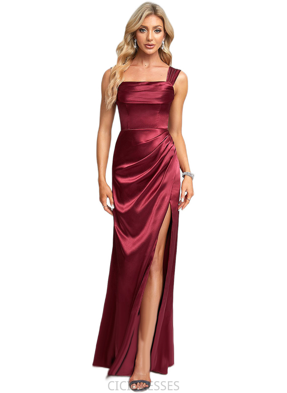 Theresa A-line Square Floor-Length Stretch Satin Bridesmaid Dress CIC8P0022607