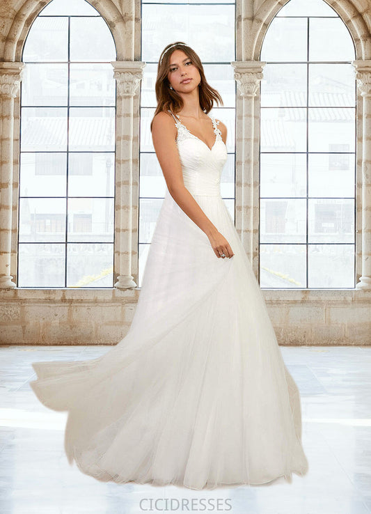 Zion Ball-Gown Lace Tulle Chapel Train Dress Diamond White CIC8P0022794
