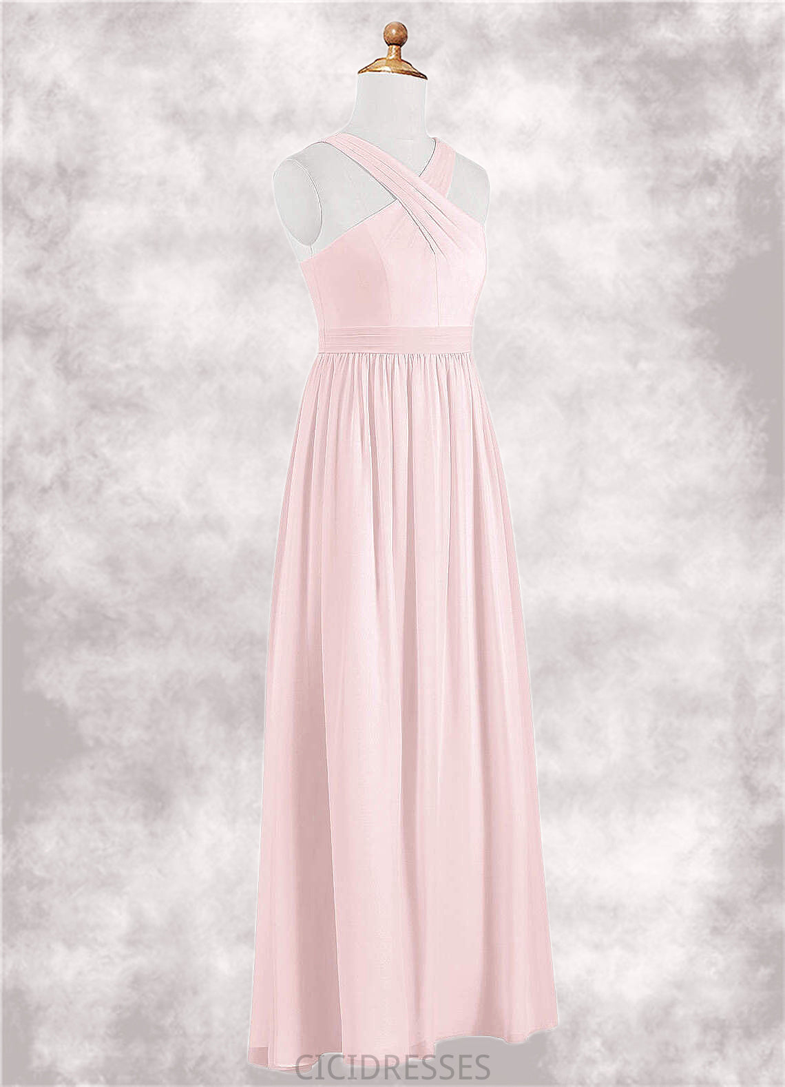 Beatrice A-Line Pleated Chiffon Floor-Length Junior Bridesmaid Dress Blushing Pink CIC8P0022849