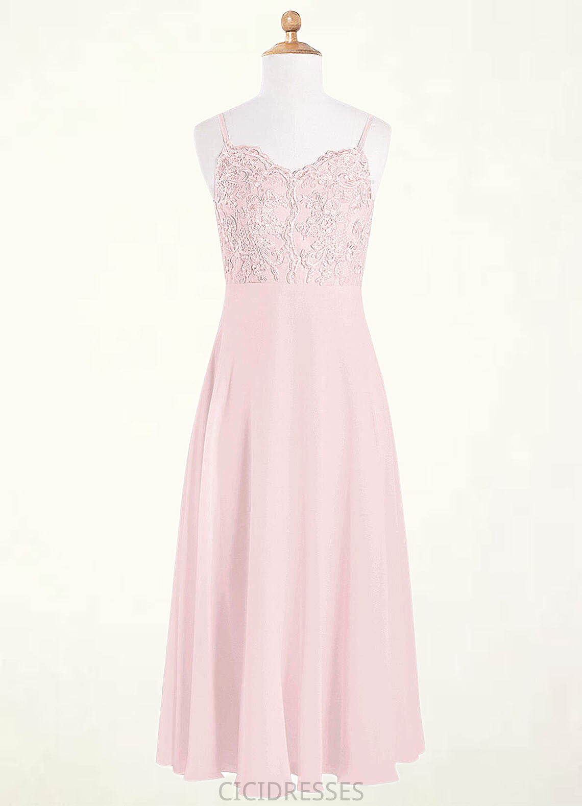 Brynn A-Line Lace Chiffon Floor-Length Junior Bridesmaid Dress Blushing Pink CIC8P0022853
