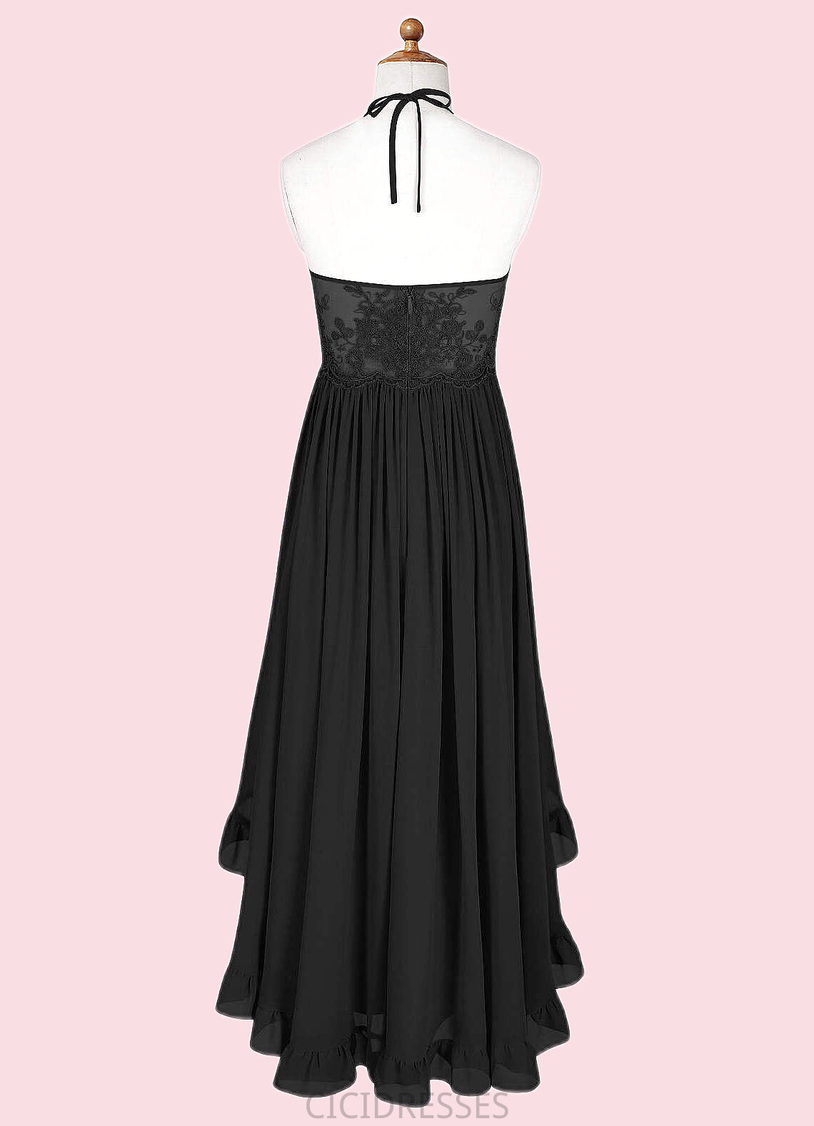 Kendall A-Line Lace Chiffon Asymmetrical Junior Bridesmaid Dress black CIC8P0022855