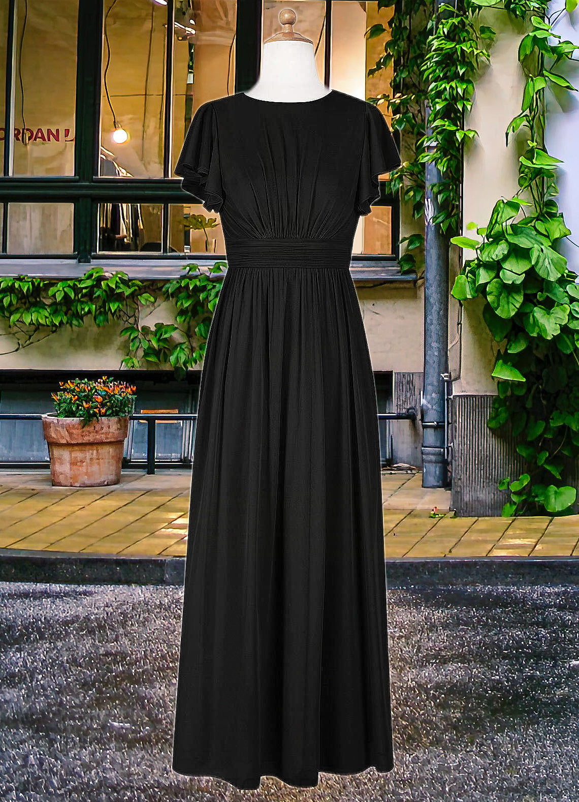Dania A-Line Ruched Mesh Floor-Length Junior Bridesmaid Dress black CIC8P0022857