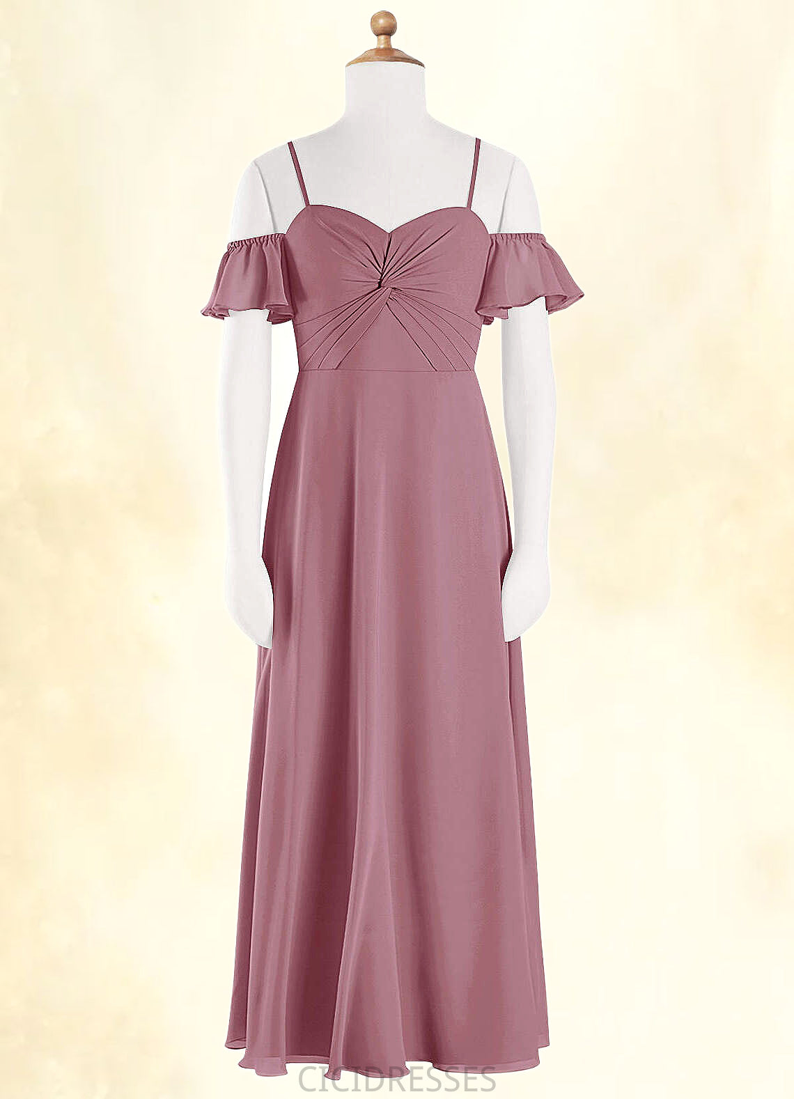 Kenzie A-Line Off the Shoulder Chiffon Floor-Length Junior Bridesmaid Dress Vintage Mauve CIC8P0022859