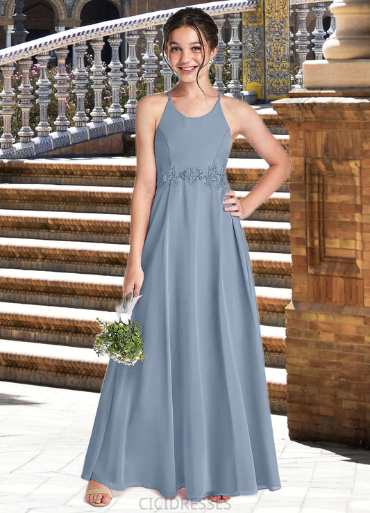 Gisselle A-Line Lace Chiffon Floor-Length Junior Bridesmaid Dress dusty blue CIC8P0022860