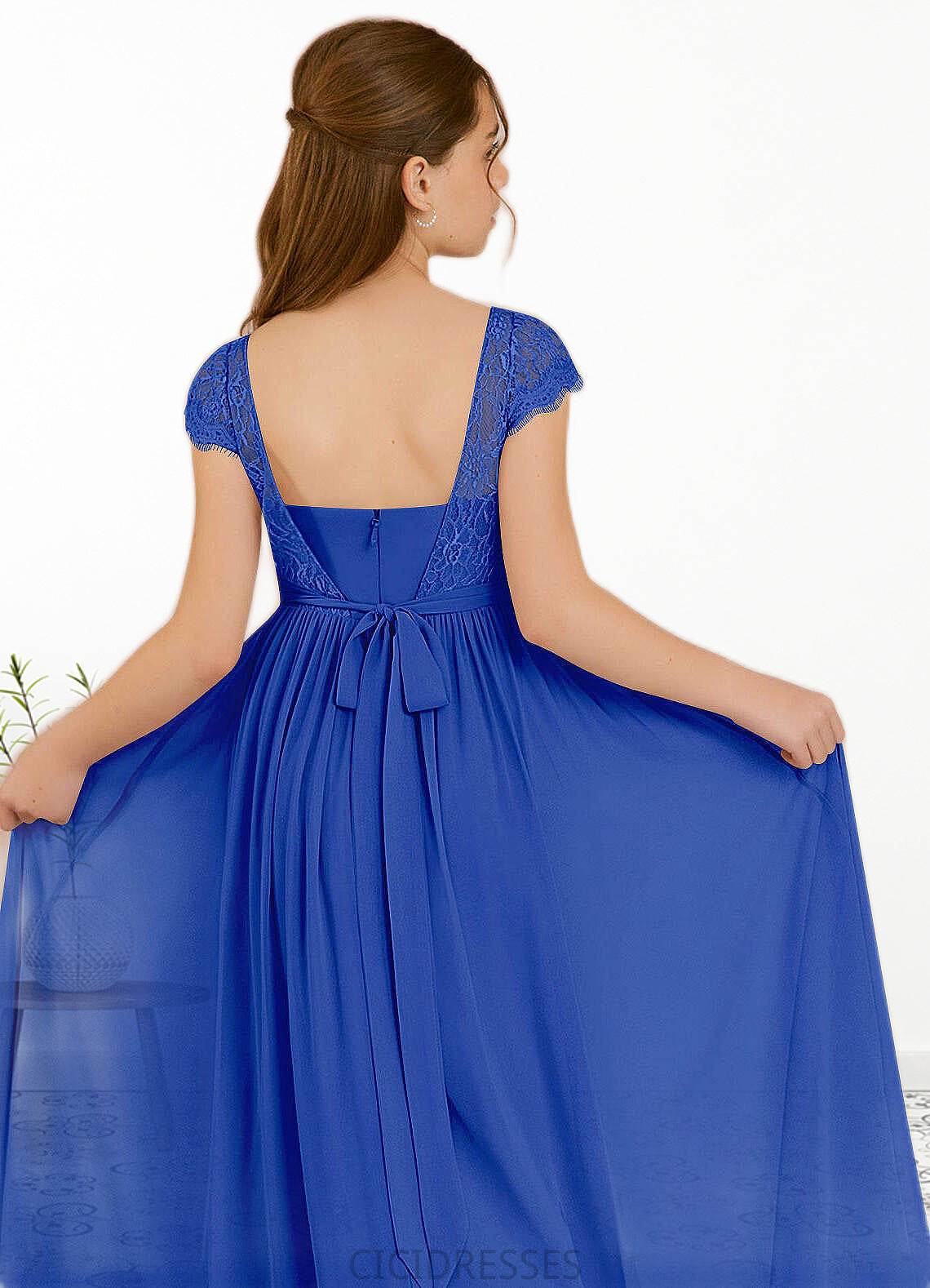 Sabrina A-Line Pleated Chiffon Floor-Length Junior Bridesmaid Dress Royal Blue CIC8P0022863