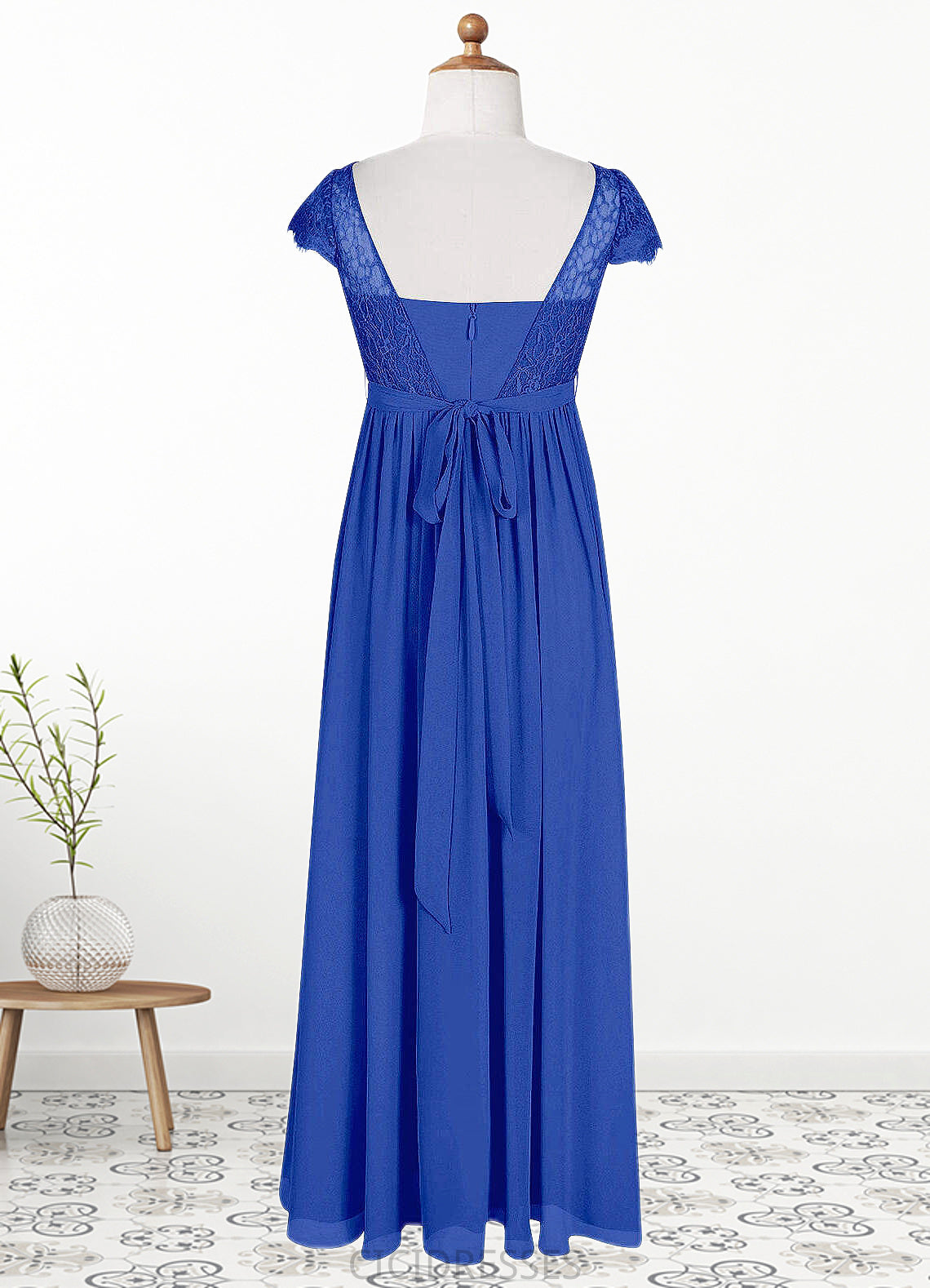 Sabrina A-Line Pleated Chiffon Floor-Length Junior Bridesmaid Dress Royal Blue CIC8P0022863