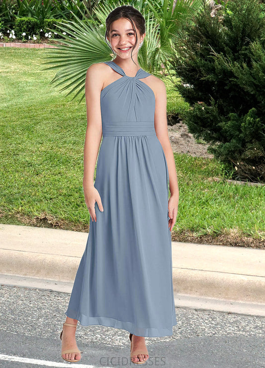 Persis A-Line Pleated Chiffon Ankle-Length Junior Bridesmaid Dress dusty blue CIC8P0022866