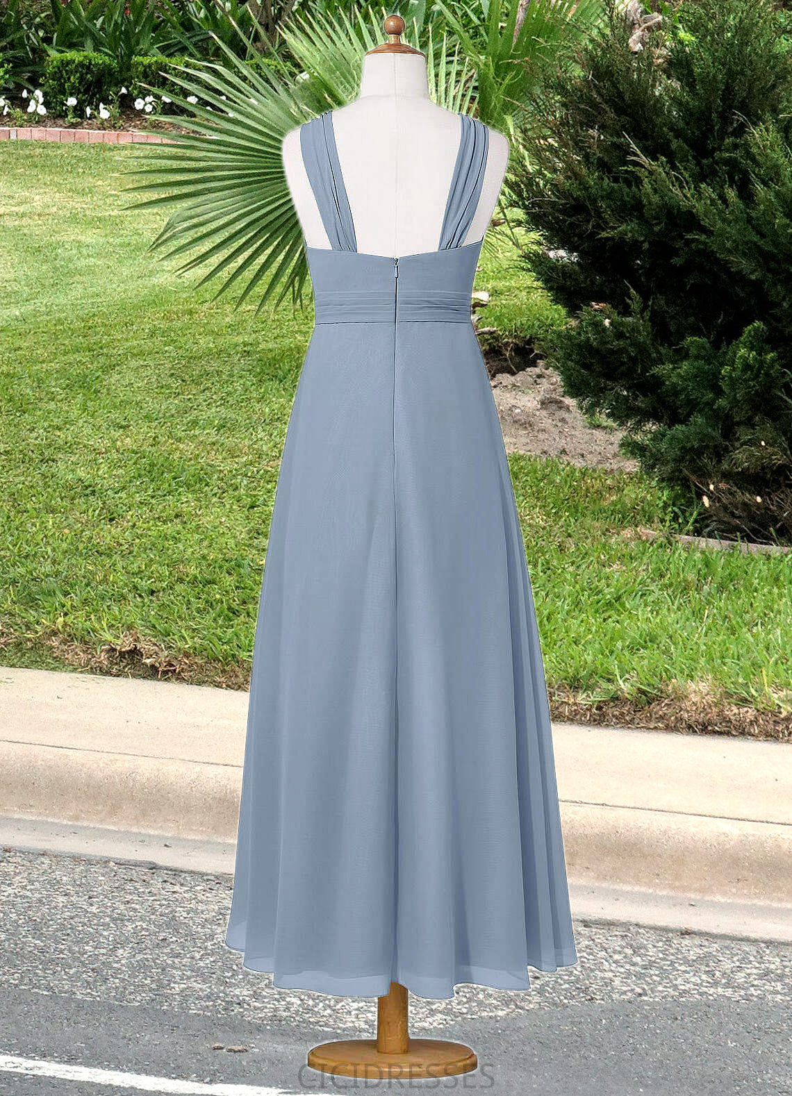 Persis A-Line Pleated Chiffon Ankle-Length Junior Bridesmaid Dress dusty blue CIC8P0022866