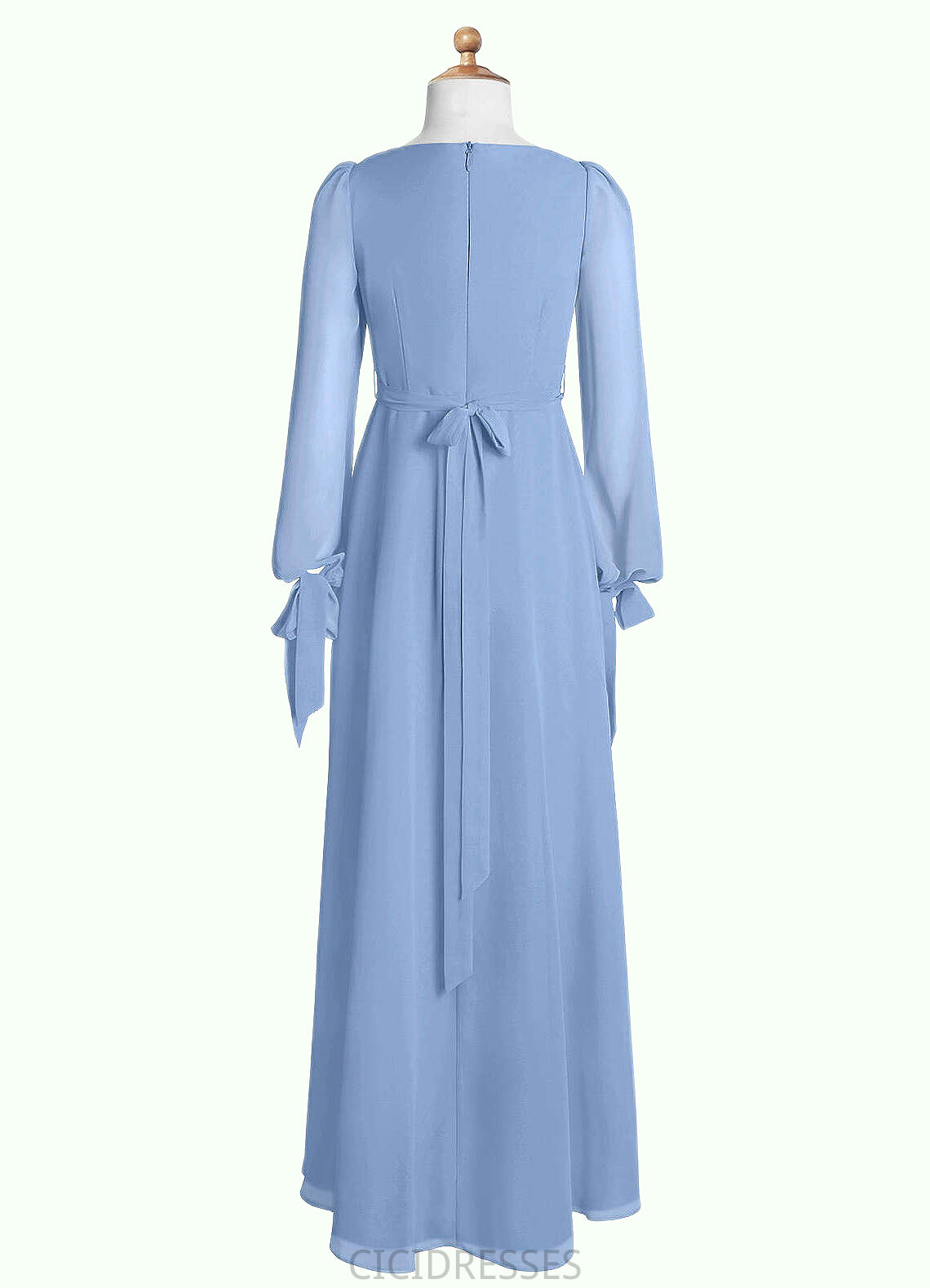 Michaelia A-Line Chiffon Floor-Length Junior Bridesmaid Dress with Pockets Steel Blue CIC8P0022867