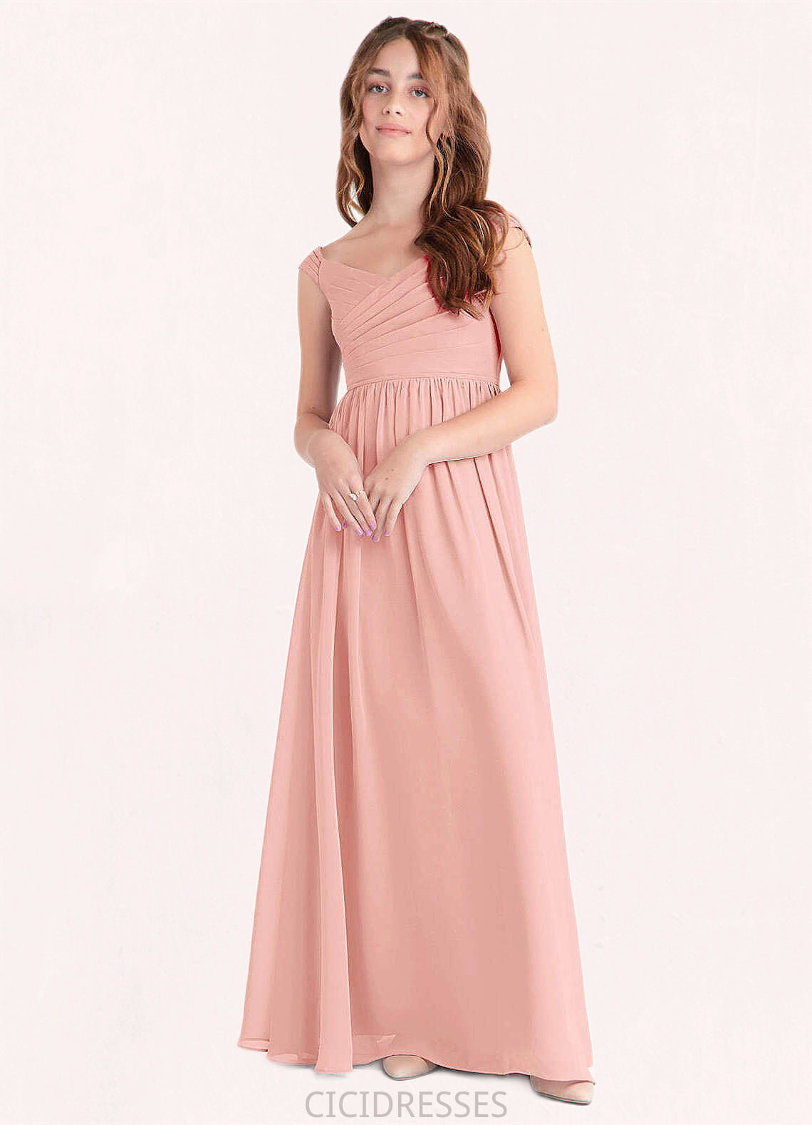 Andrea A-Line Pleated Chiffon Floor-Length Junior Bridesmaid Dress Rosette CIC8P0022868