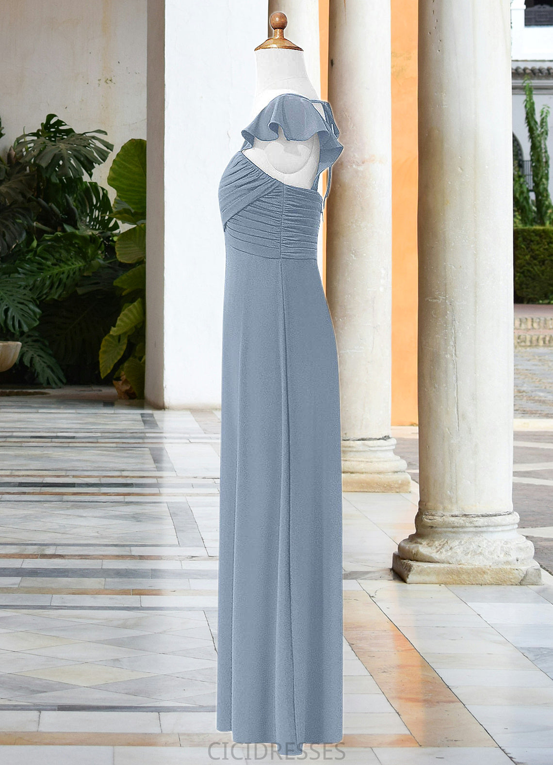 Jaycee A-Line Sweetheart Neckline Chiffon Floor-Length Junior Bridesmaid Dress dusty blue CIC8P0022869