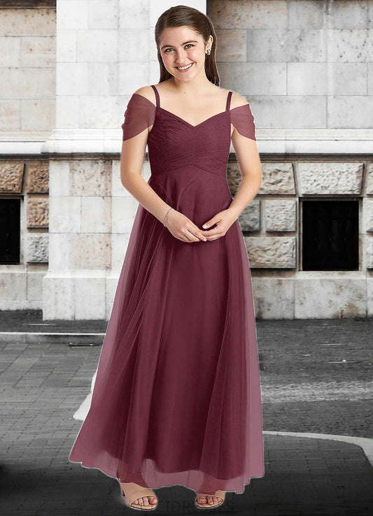Taliyah A-Line Off the Shoulder Tulle Floor-Length Junior Bridesmaid Dress Cabernet CIC8P0022873