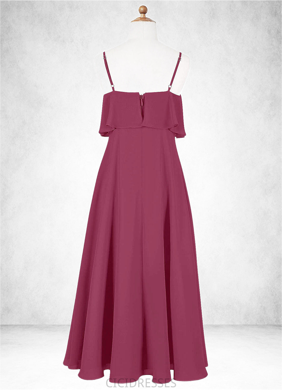 Tiana A-Line Ruched Chiffon Floor-Length Junior Bridesmaid Dress Mulberry CIC8P0022874