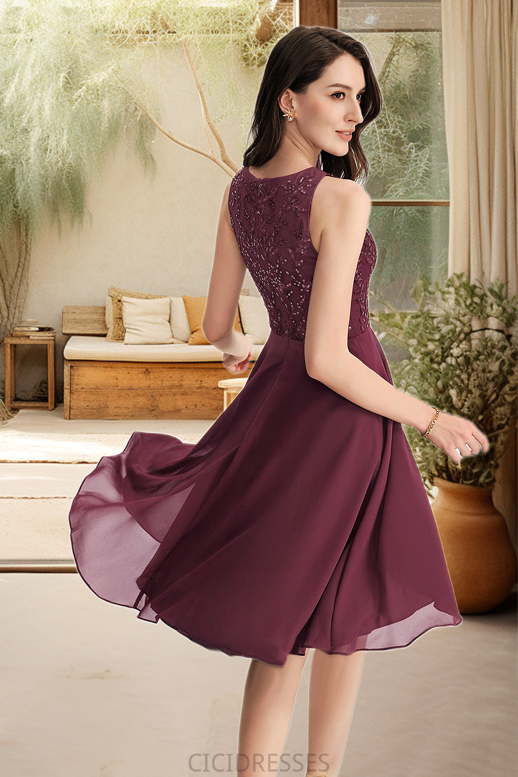 Madeline A-line Scoop Asymmetrical Chiffon Lace Homecoming Dress With Sequins CIC8P0020516