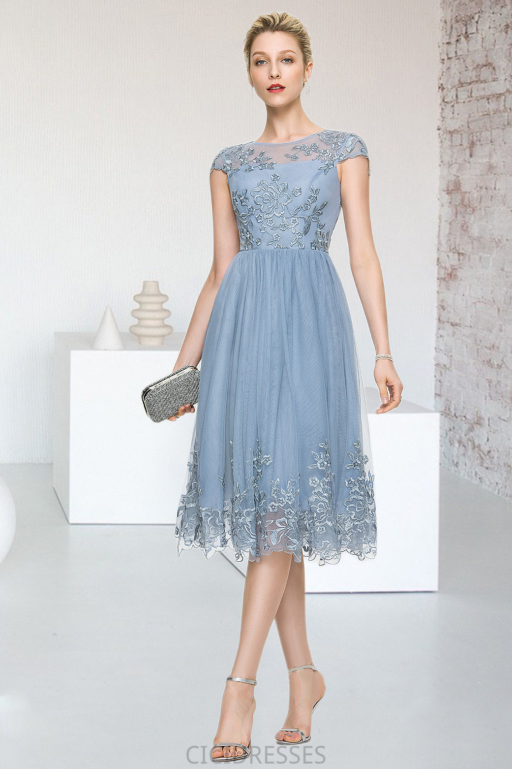 Ruby A-line Scoop Knee-Length Lace Tulle Homecoming Dress With Sequins CIC8P0020579
