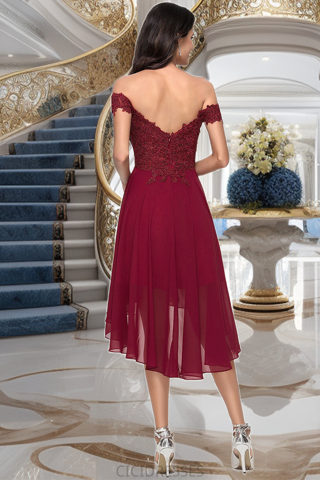 Charlize A-line Off the Shoulder Asymmetrical Chiffon Homecoming Dress With Beading CIC8P0020582
