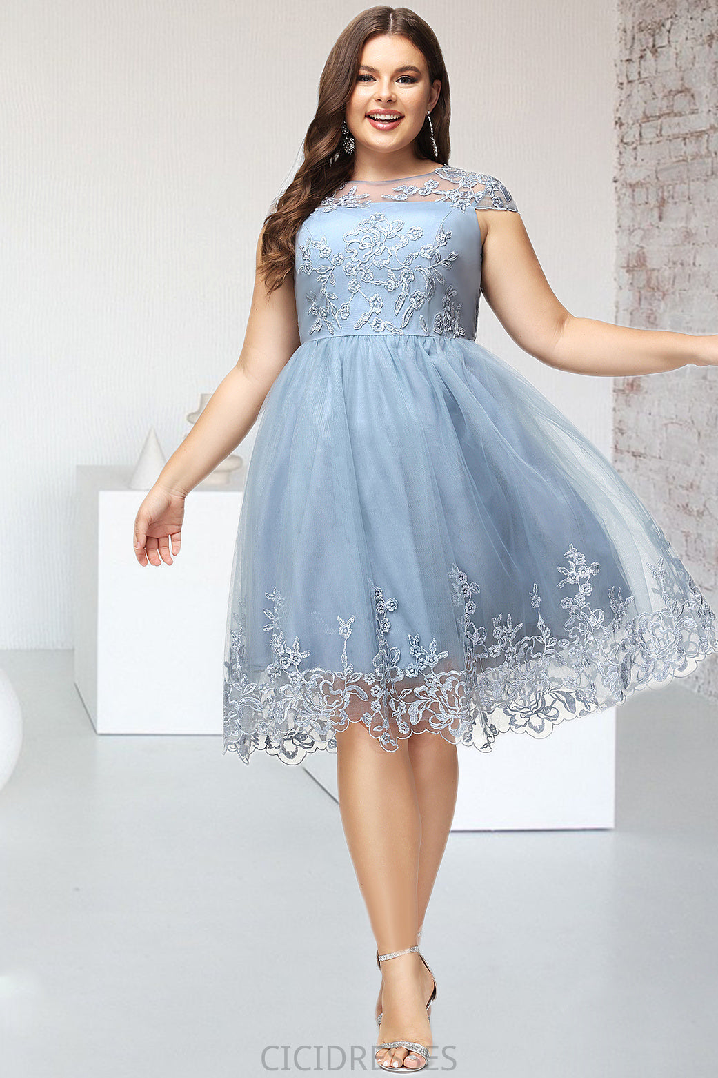 Ruby A-line Scoop Knee-Length Lace Tulle Homecoming Dress With Sequins CIC8P0020579
