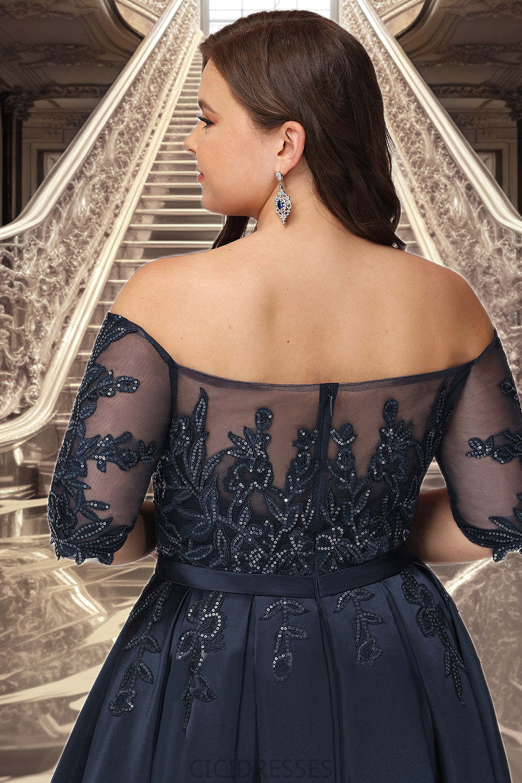 Aleena A-line Off the Shoulder Asymmetrical Lace Satin Homecoming Dress With Sequins CIC8P0020580