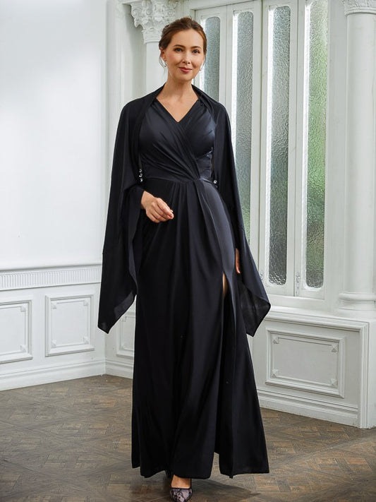 Stephany Sheath/Column Jersey Ruched V-neck Sleeveless Floor-Length Mother of the Bride Dresses CIC8P0020246