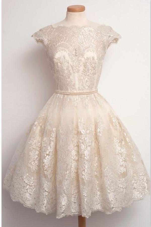 Short Sleeve Lace Prom Dress Homecoming Dress ED01