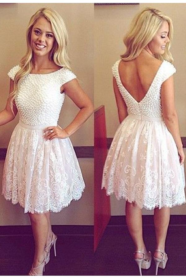 Lace Strap Scoop Bead Prom Dress Homecoming Dresses ED08
