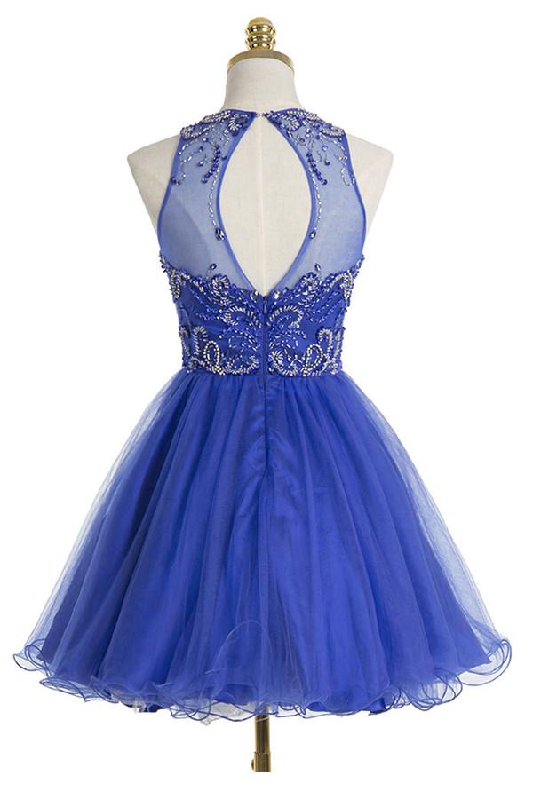 Royal Blue Organza Scoop Short Homecoming Dresses ED27