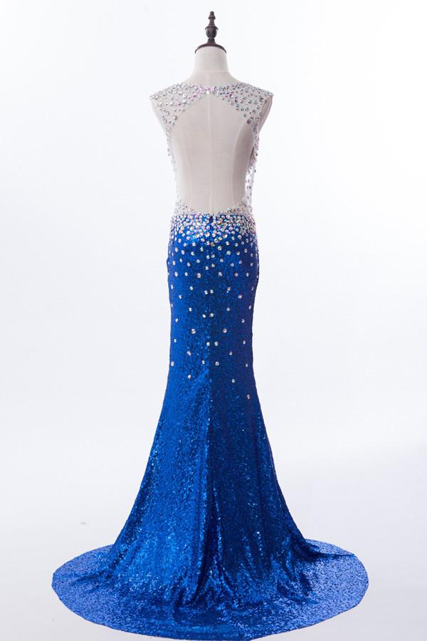 Mermaid V-neck Sequined Backless Prom Dresses Evening Dress S02