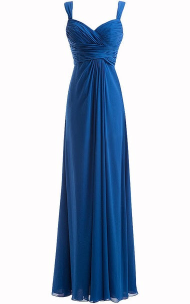 Simple Cheap Blue Sweetheart Long Ruffles Chiffon Bridesmaid Dresses / Gowns