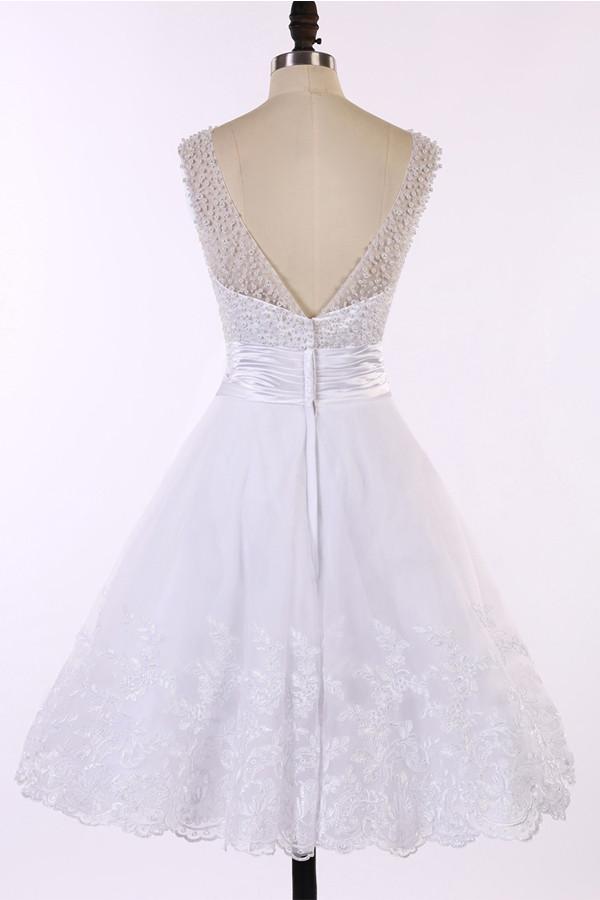 V-neck Ivory Lace Prom Dress Homecoming Dresses ED10