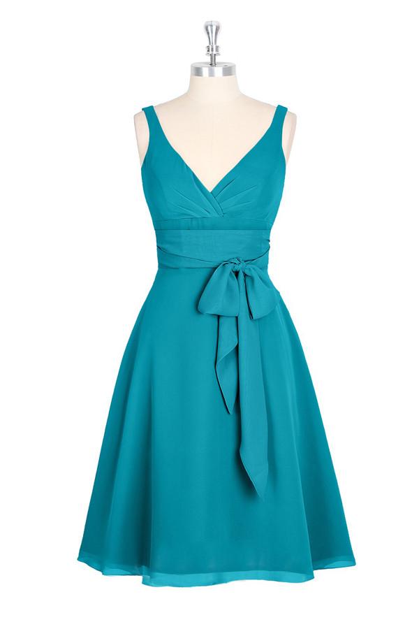 A-line V-neck Chiffon Turquoise Homecoming Dresses ED29