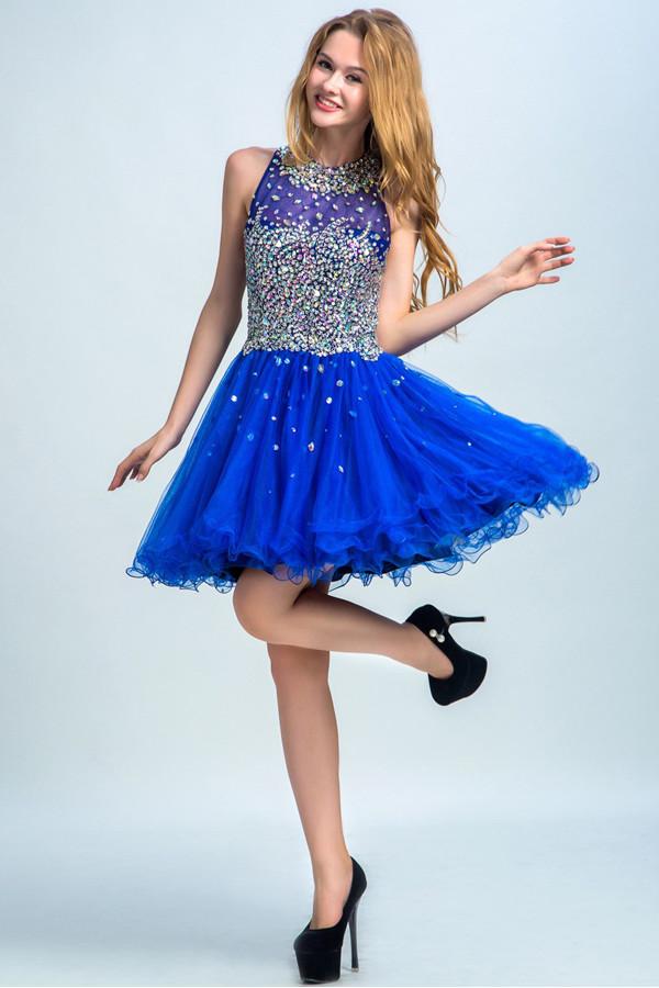 Short Tulle Royal Blue Prom Dresses Homecoming Dresses ED31