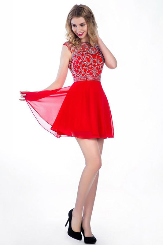 Red Chiffon Short Prom Dresses Homecoming Dresses ED32