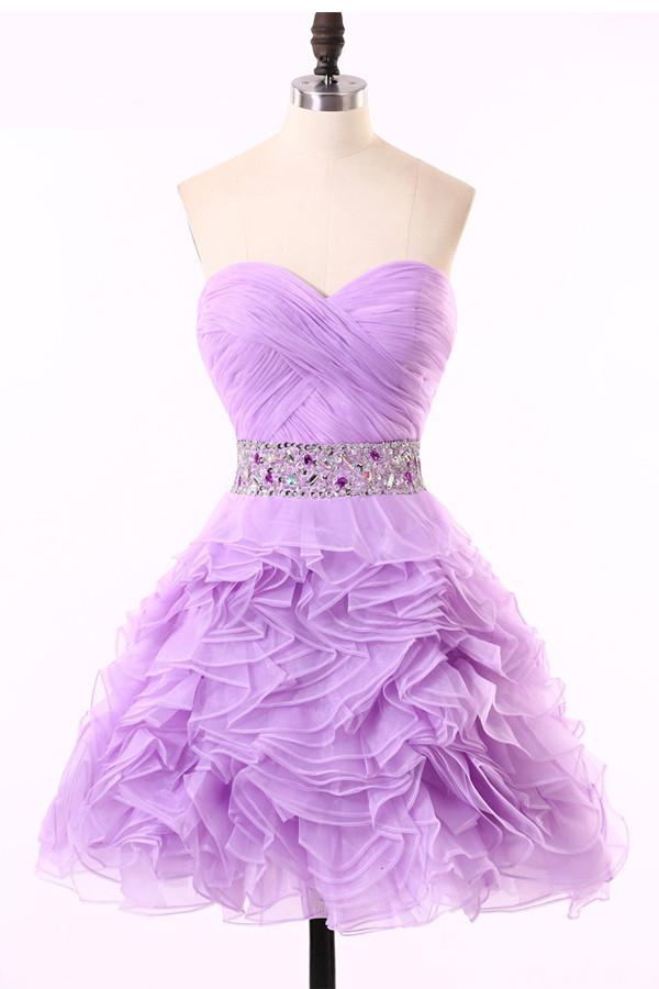 Crystal Ruched Purple Organza Prom Dresses Homecoming Dress ED35