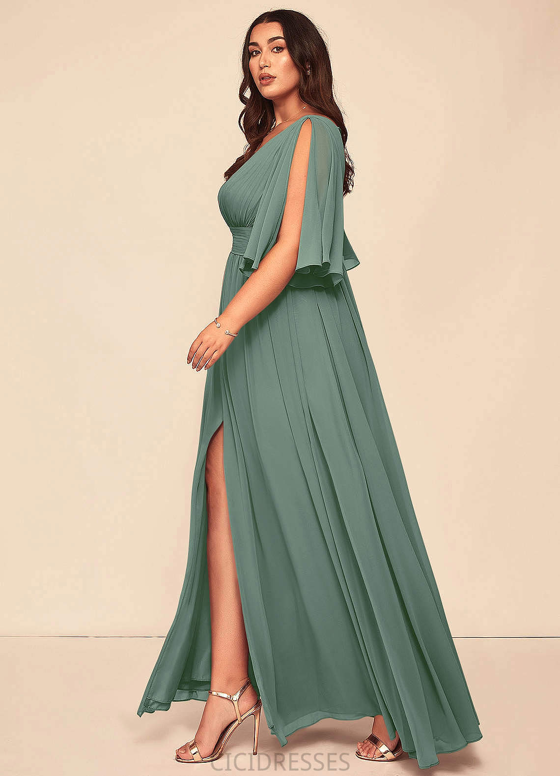 Ariel A-Line/Princess Sleeveless Floor Length Spaghetti Staps Natural Waist Bridesmaid Dresses