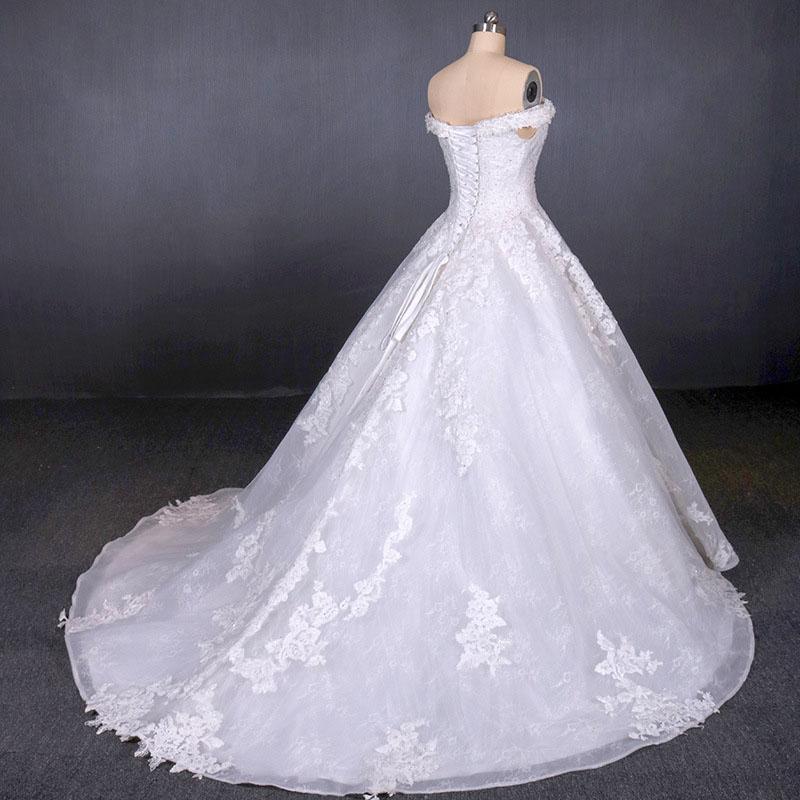Ball Gown Off Shoulder Appliques Wedding Dresses, Puffy Lace Appliqued Bridal Dress N2352