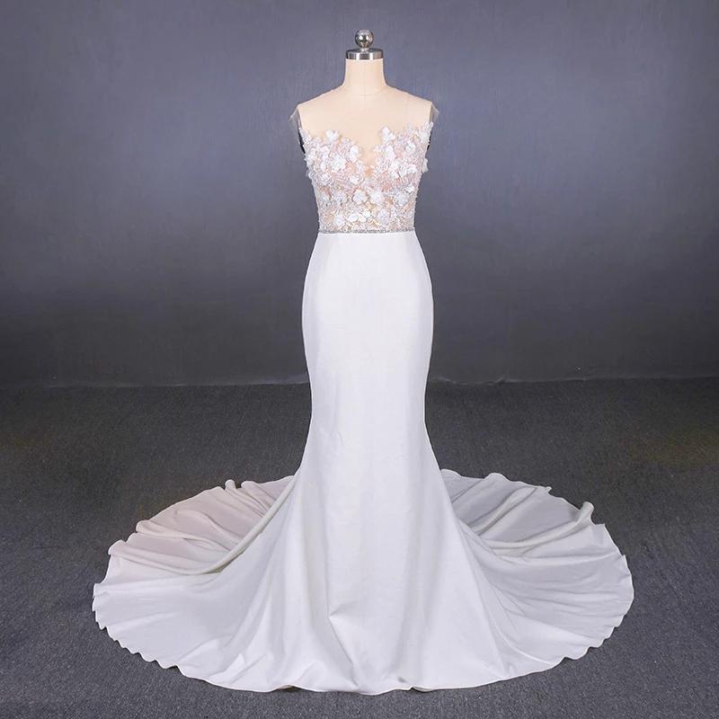 Sheer Neck Mermaid Long Wedding Dress with Appliques, Long Bridal Dresses N2304