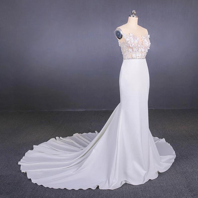 Sheer Neck Mermaid Long Wedding Dress with Appliques, Long Bridal Dresses N2304