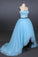 Light Blue High Low Strapless Tulle Prom Dresses, Hi-Lo Tulle Evening Dresses N2340