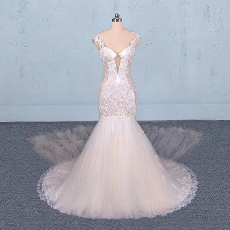 Gorgeous Mermaid Tulle Wedding Dress, Chapel Train Long Bridal Gown N2303
