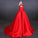 Puffy Off the Shoulder Red Satin Prom Dress, A Line Party Dress with Belt N2342
